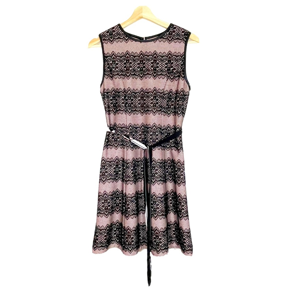 Jessica Simpson Lace Dress Tie Waist Sleeveless Black Pink Sz 2